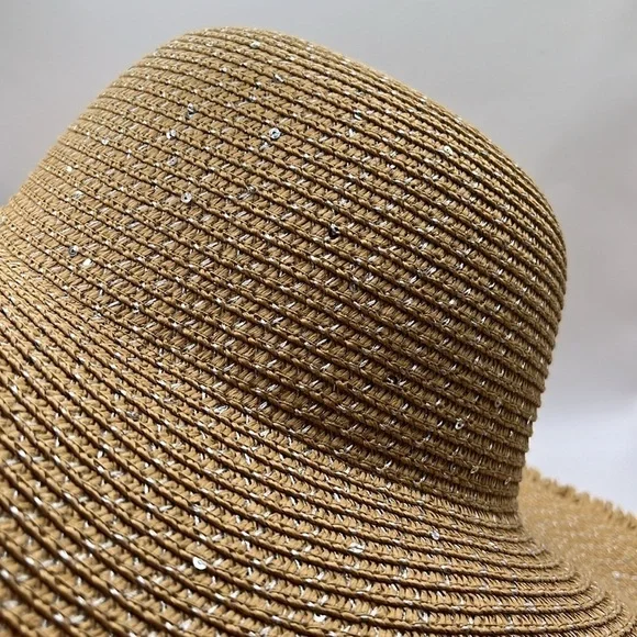 David and Young Sunhat Tan with Silver Sparkling Large Brim Hat Beach Hat - Picture 2 of 11